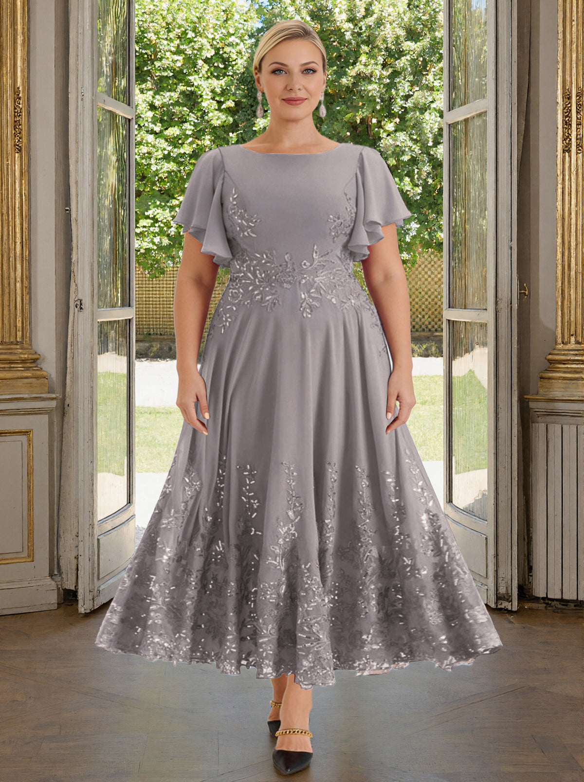 Cicinia Silver Mother Of The Bride Dress Plus Size Long Lace Chiffon A