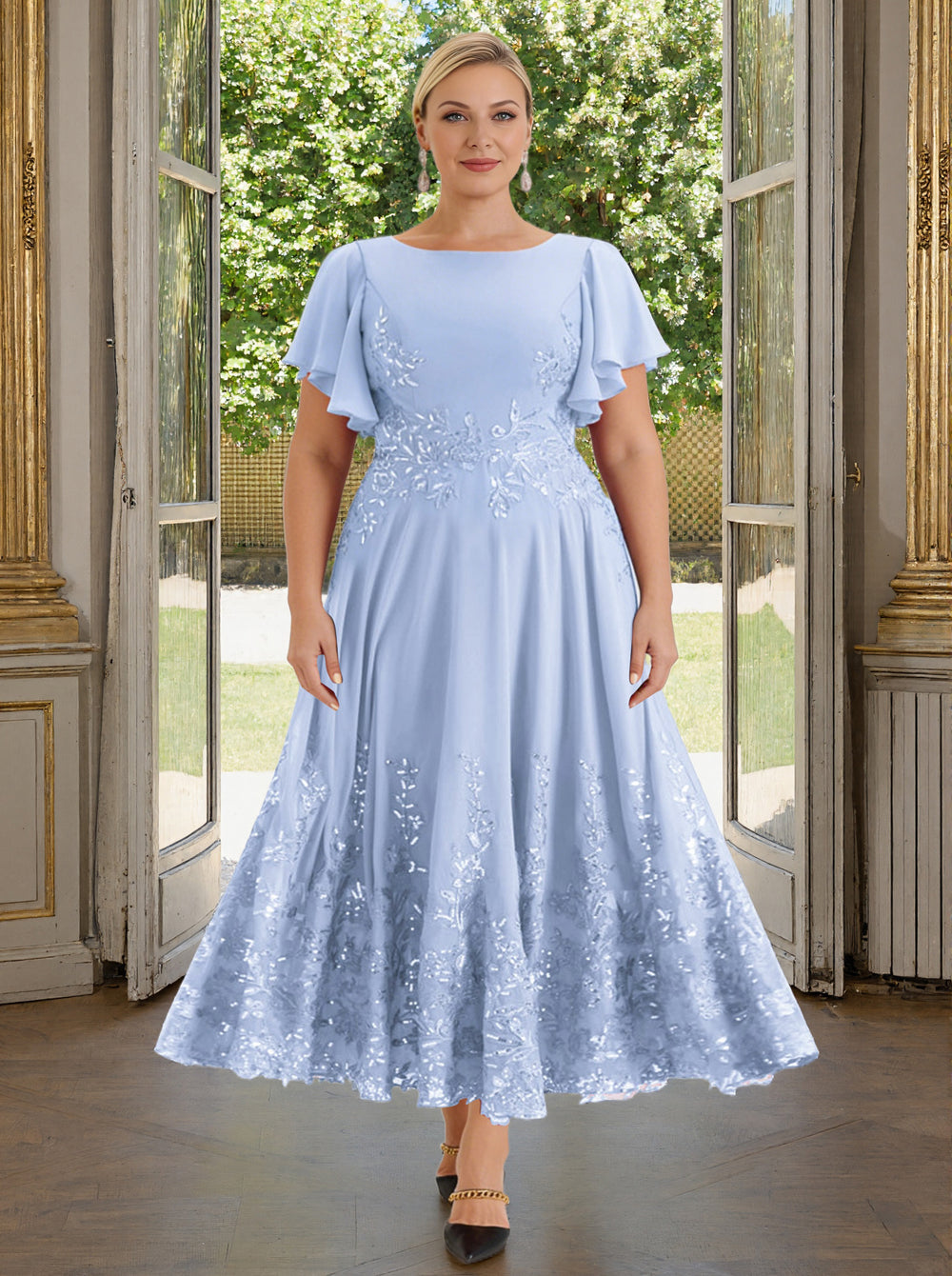 Cicinia Sky Blue Mother Of The Bride Dress Plus Size Long Lace Chiffon