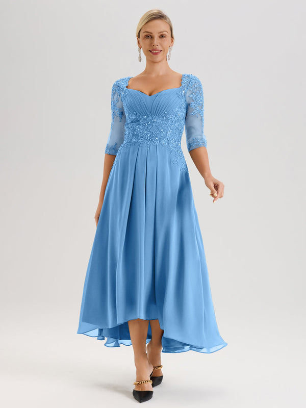 Cicinia Chocolate Mother Of The Groom Dress With Sleeves Long Chiffon Lace Beaded A-line High Low Hemline main image 0
