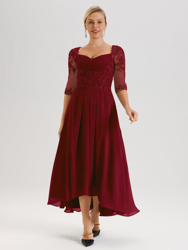 Cicinia Burgundy Mother Of The Bride Dress With Sleeves Long Chiffon L