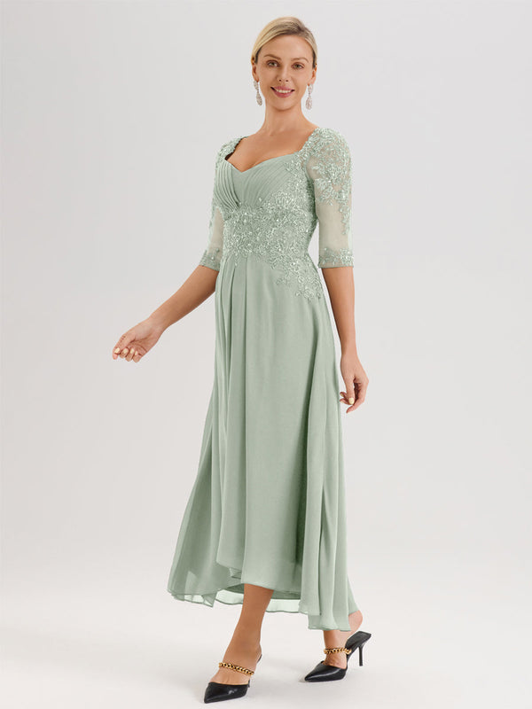 Cicinia Celadon Mother Of The Groom Dress With Jacket Long Chiffon Lace 2 Pieces Tea Length