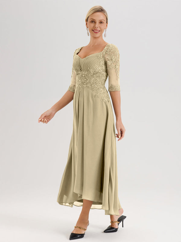 Cicinia Champagne Mother Of The Bride Dress With Sleeves Long Chiffon