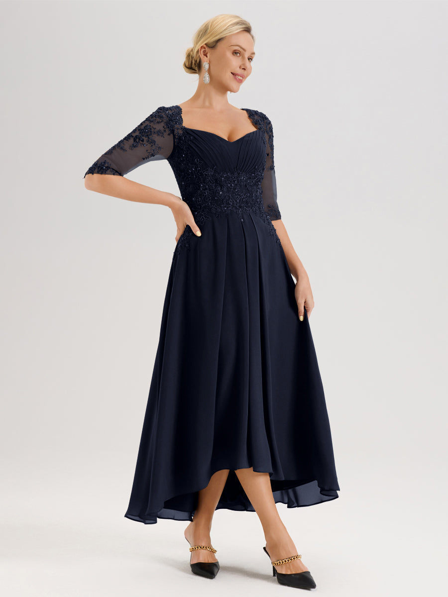 Cicinia Dark Navy Mother Of The Bride Dress With Sleeves Long Chiffon