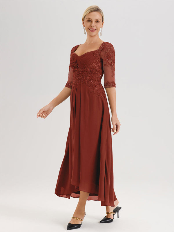 Cicinia Rust Mother Of The Bride Pant Suits For Wedding 2 Pieces Chiffon Beaded With Sleeves main image 0