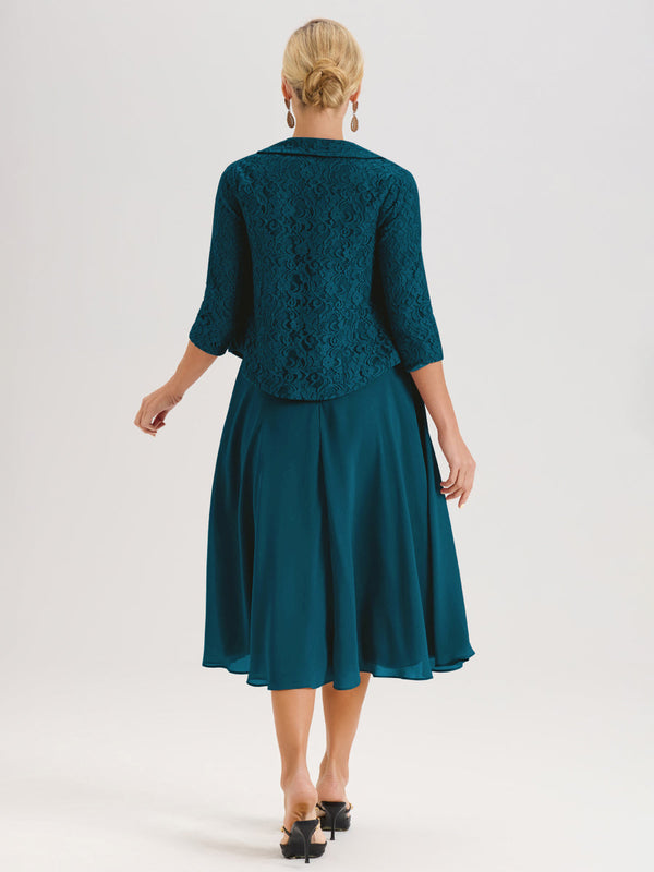 Cicinia Ink Blue Mother Of The Groom Dress Long Chiffon Lace A-line Half Sleeves Beaded Floor Length