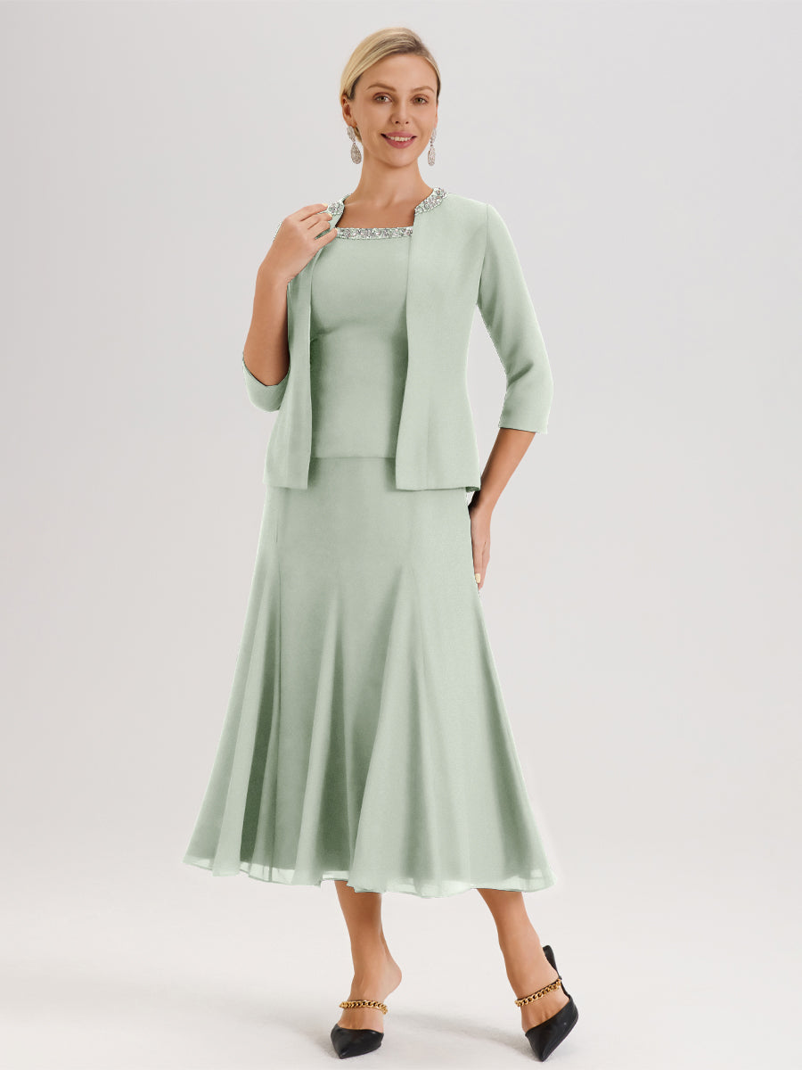 Cicinia Celadon Mother Of The Groom Dress Long Chiffon Sheath With Sequined Lace Applique Cape