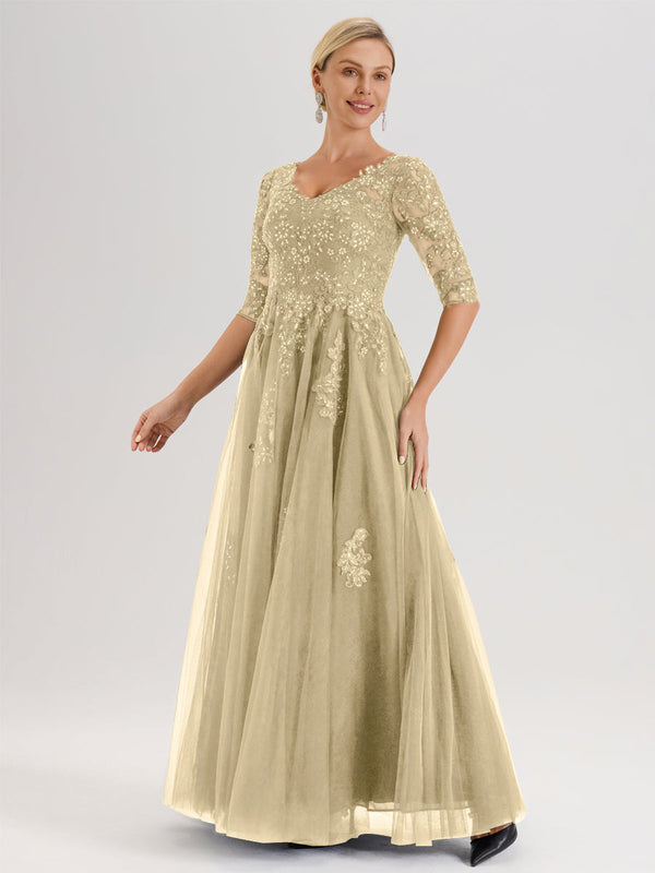Cicinia Champagne Mother Of The Groom Dress Long Chiffon Tulle Appliqu