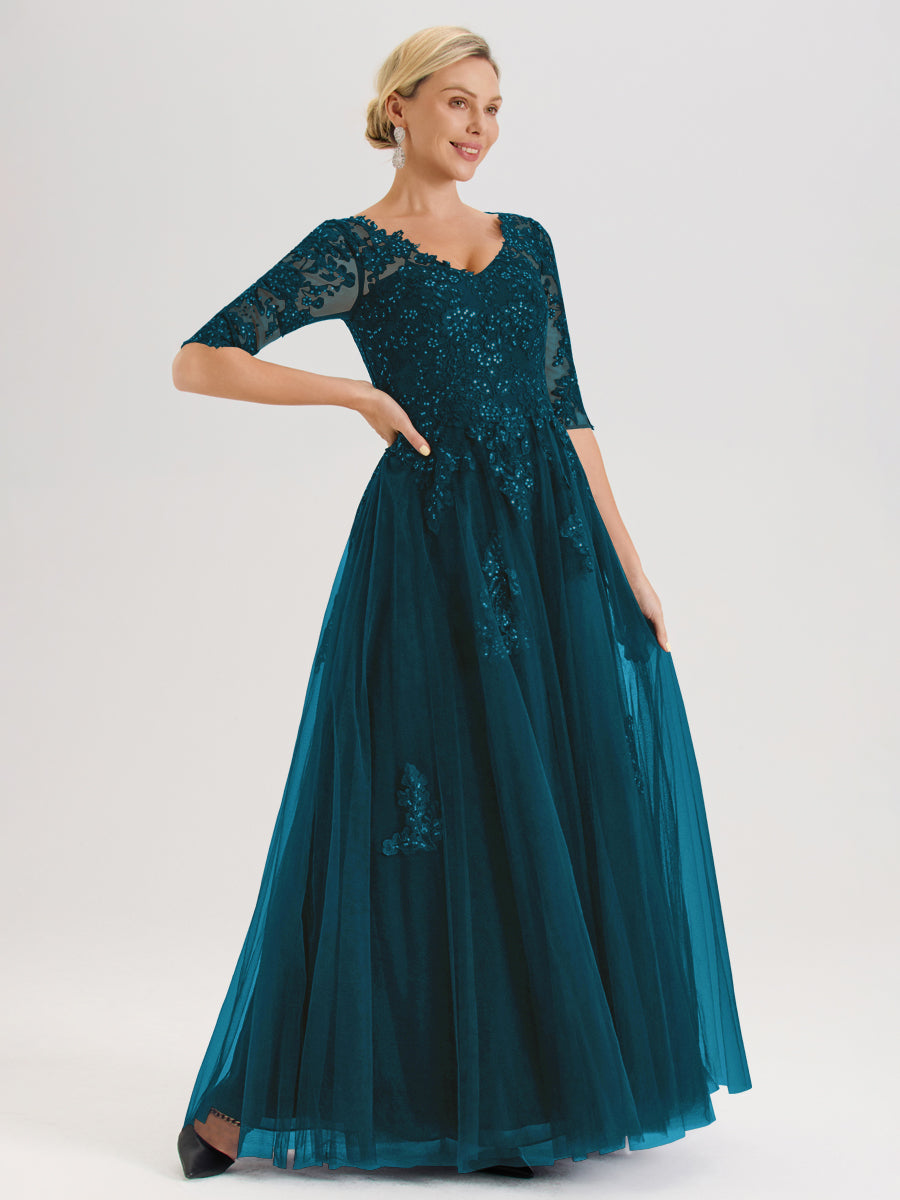Cicinia Ink Blue Mother Of The Groom Dress Long Chiffon A-line Tea Length Half Sleeves Elegant