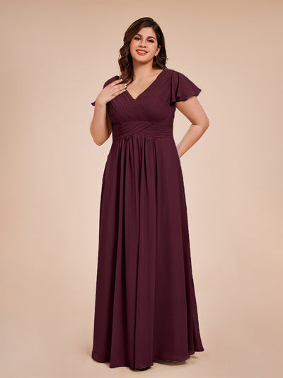 V-neck Chiffon Bridesmaid Dress with Bow Back Cabernet Plus Size