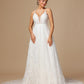 Spaghetti Strap V Neck Backless Lace Wedding Dress