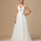 Spaghetti Strap V Neck Backless Lace Wedding Dress