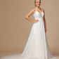 Spaghetti Strap V Neck Backless Lace Wedding Dress