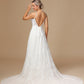 Spaghetti Strap V Neck Backless Lace Wedding Dress