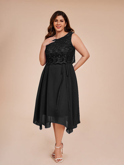 Classic Sleeveless Lace Overlay Chiffon Asymmetrical Mother of the  Groom Dress