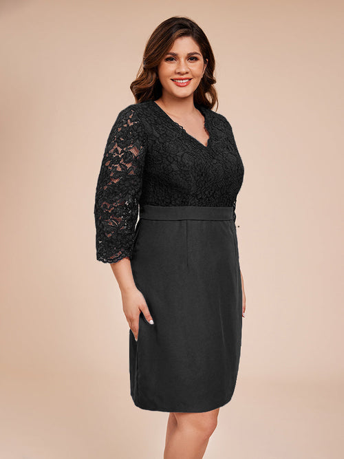 Stormy Lace 3/4 Sleeves V-Neck Mother Of The Bride Dress main image 0