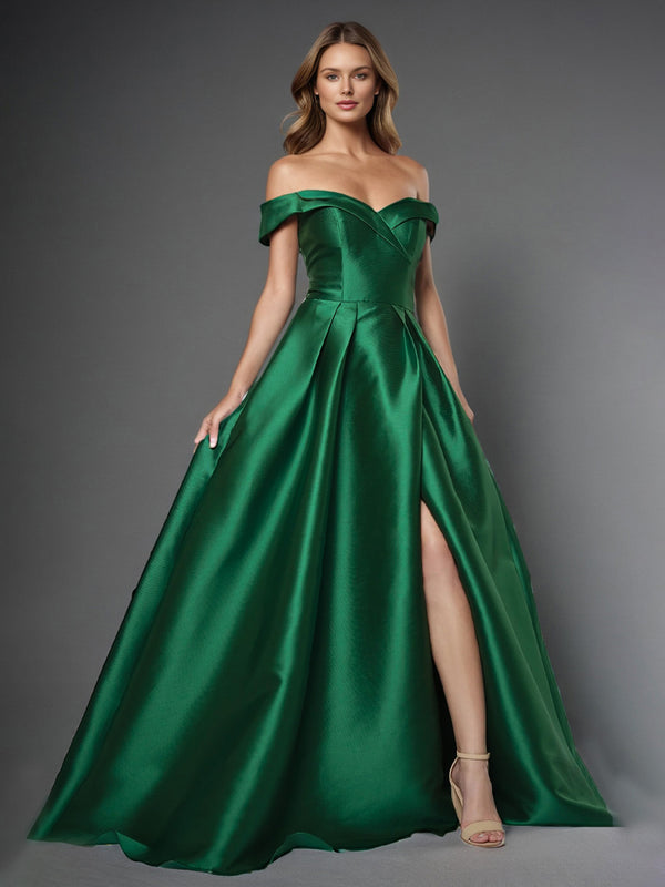 Dark Green Formal Dresses Elegant A Line Off The Shoulder Long Satin F