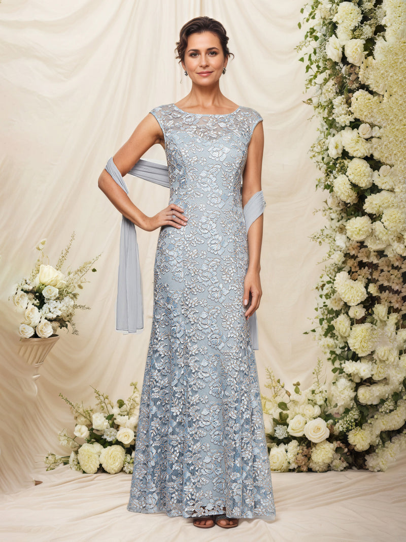 Mist Cap Sleeve Lace Embroidered Fit Mother Of The Bride Dress with Sh