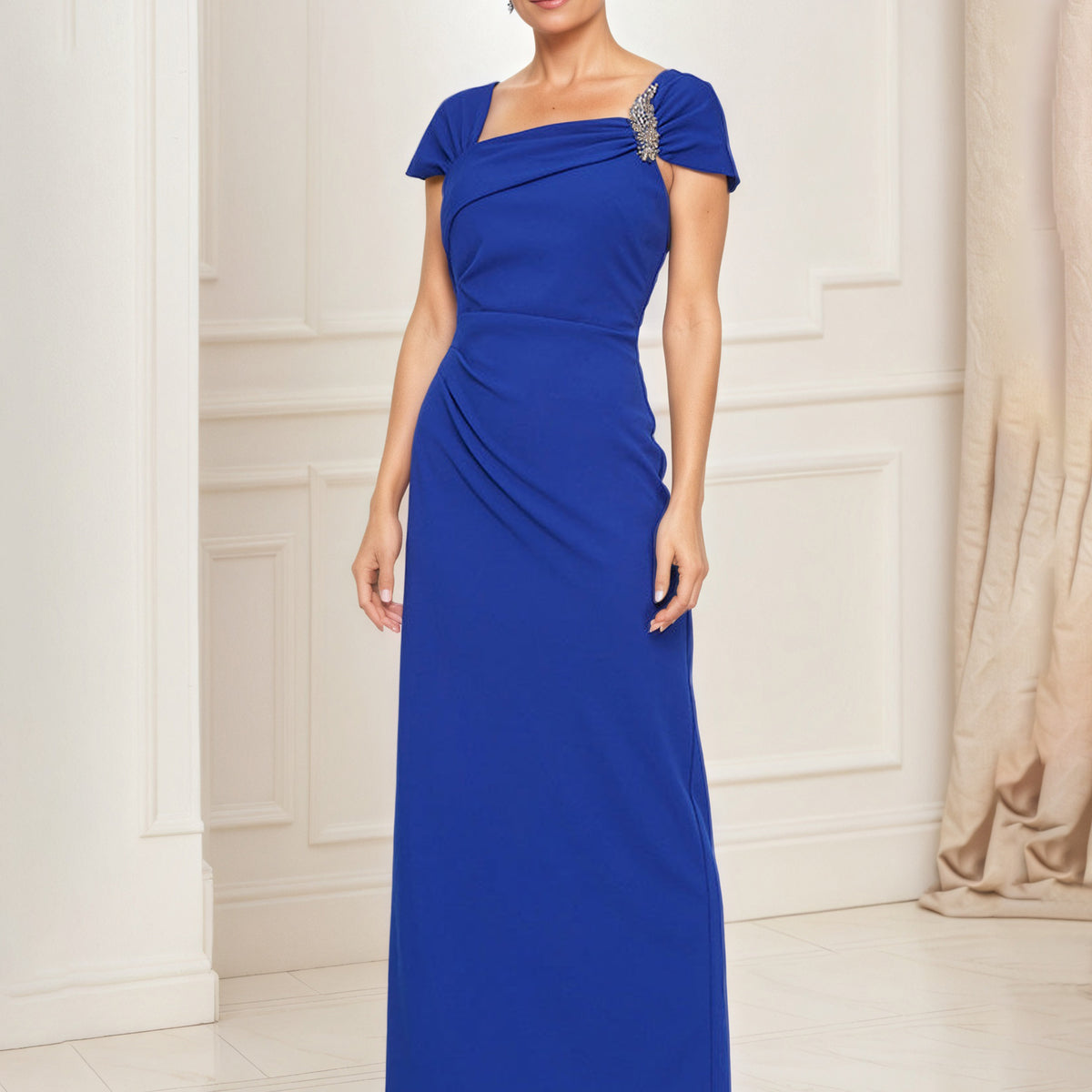 royal blue asymmetrical dress Royal Blue Asymmetrical Neckline Knee Length Prom Dress