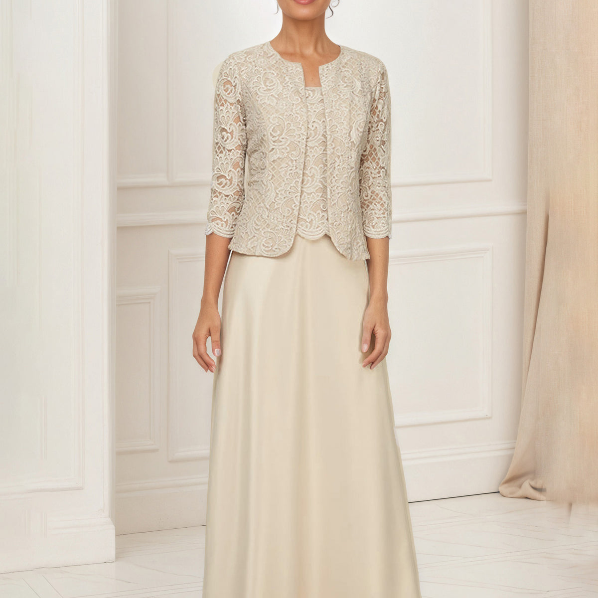 Champagne Mother Of The Bride Dress with Jacket Glitter Lace Bodice Sa