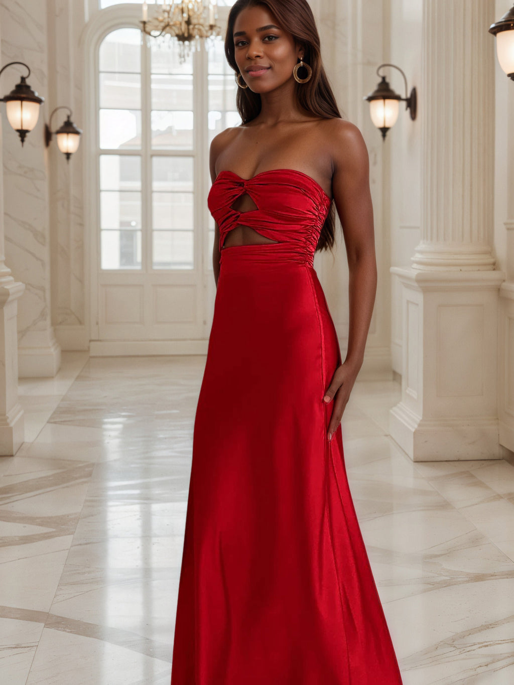 Red Prom Dresses Sheath Sweetheart Keyhole Long Prom Dress
