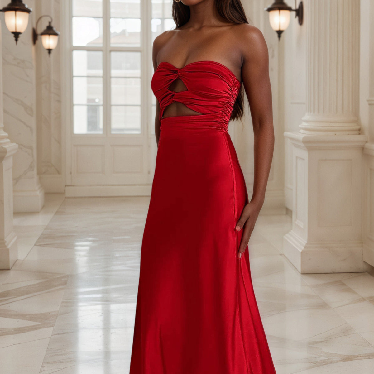 Red Prom Dresses Sheath Sweetheart Keyhole Long Prom Dress