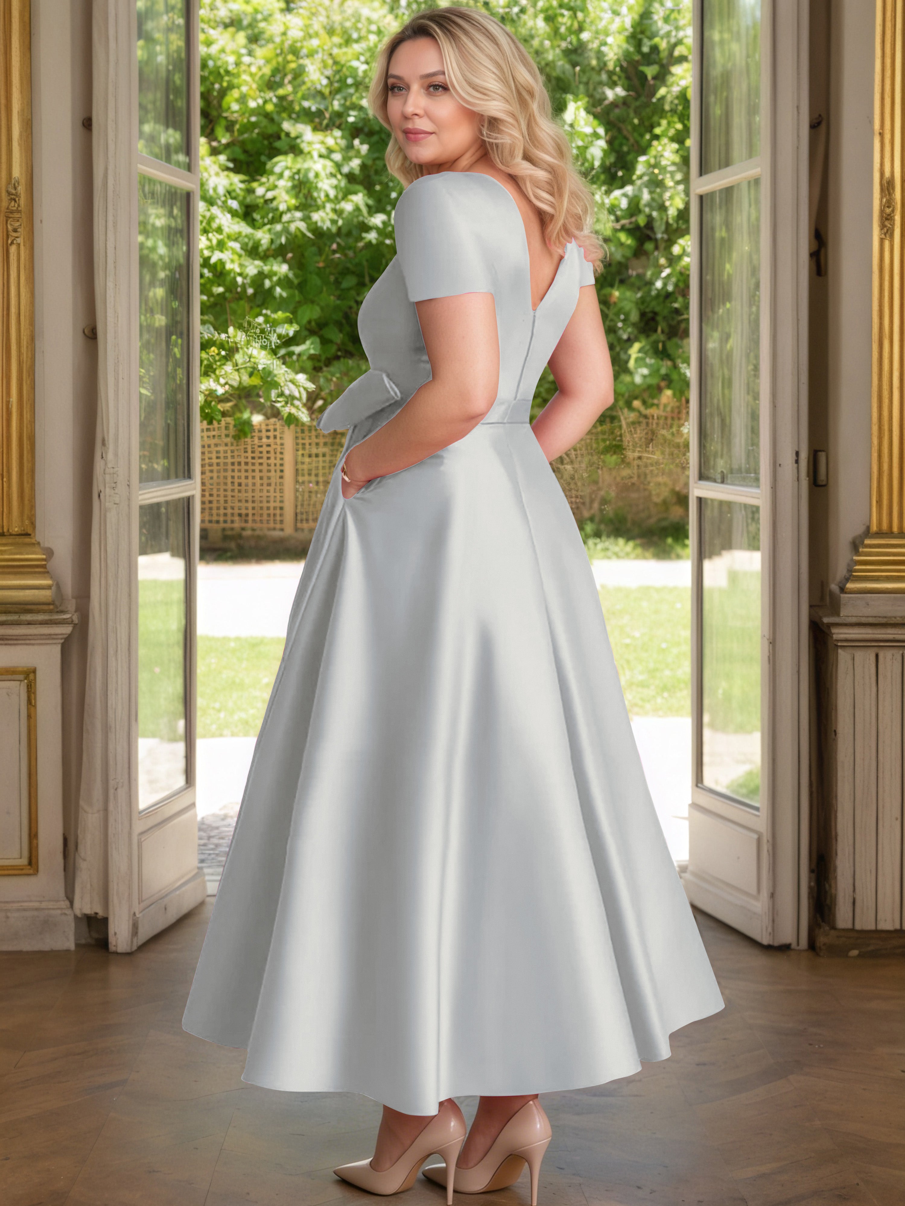 Cicinia Silver Mother Of The Bride Dress Plus Size Long Satin A-line B Cicinia Silver Mother Of The Bride Dress Plus Size Long Satin A-line B