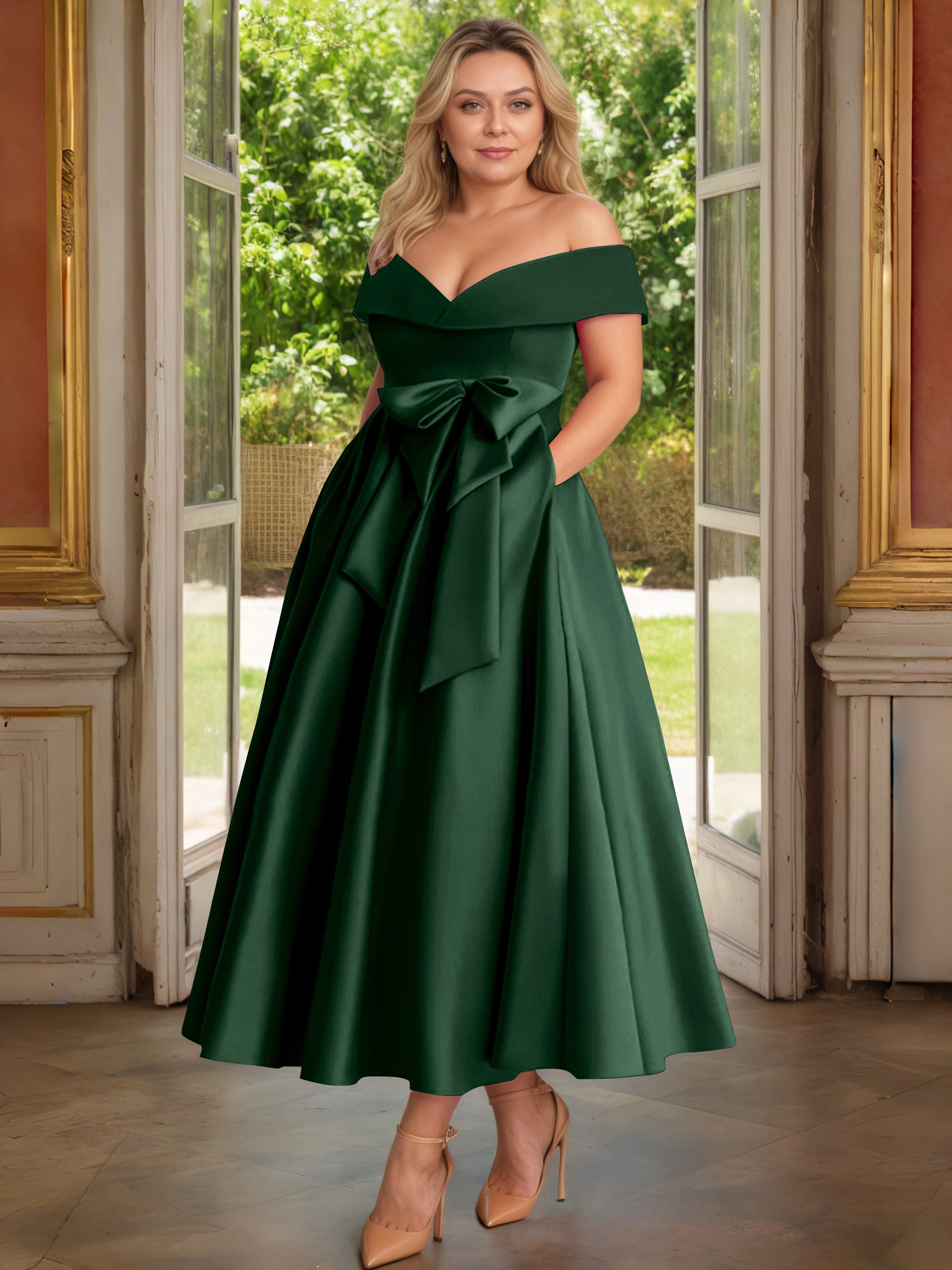 Cicinia Plus Size Hunter Green Mother Of The Bride Dress With Bowknot Cicinia Plus Size Hunter Green Mother Of The Bride Dress With Bowknot