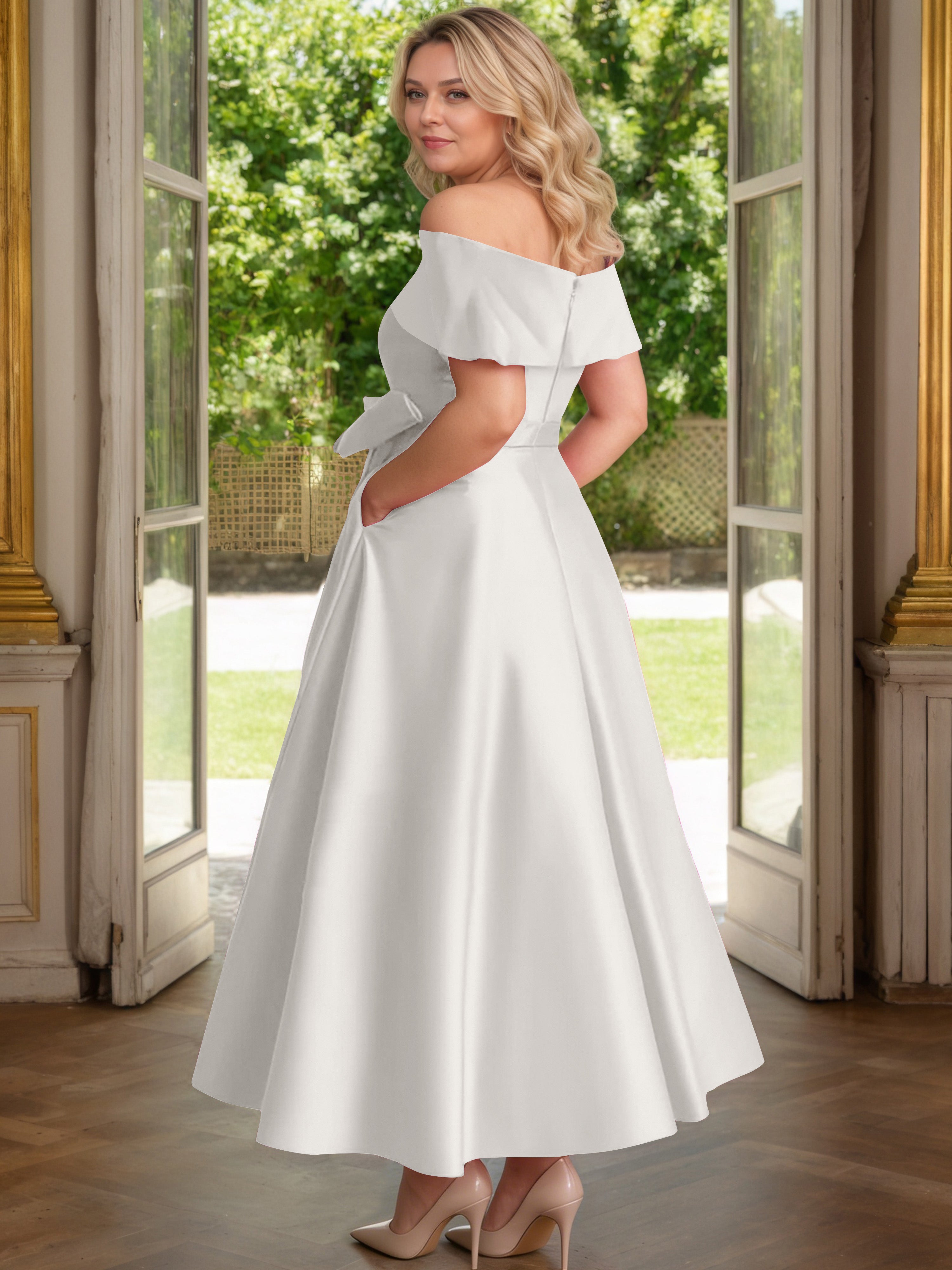 Cicinia Plus Size Ivory Mother Of The Bride Dress With Bowknot Long Sa