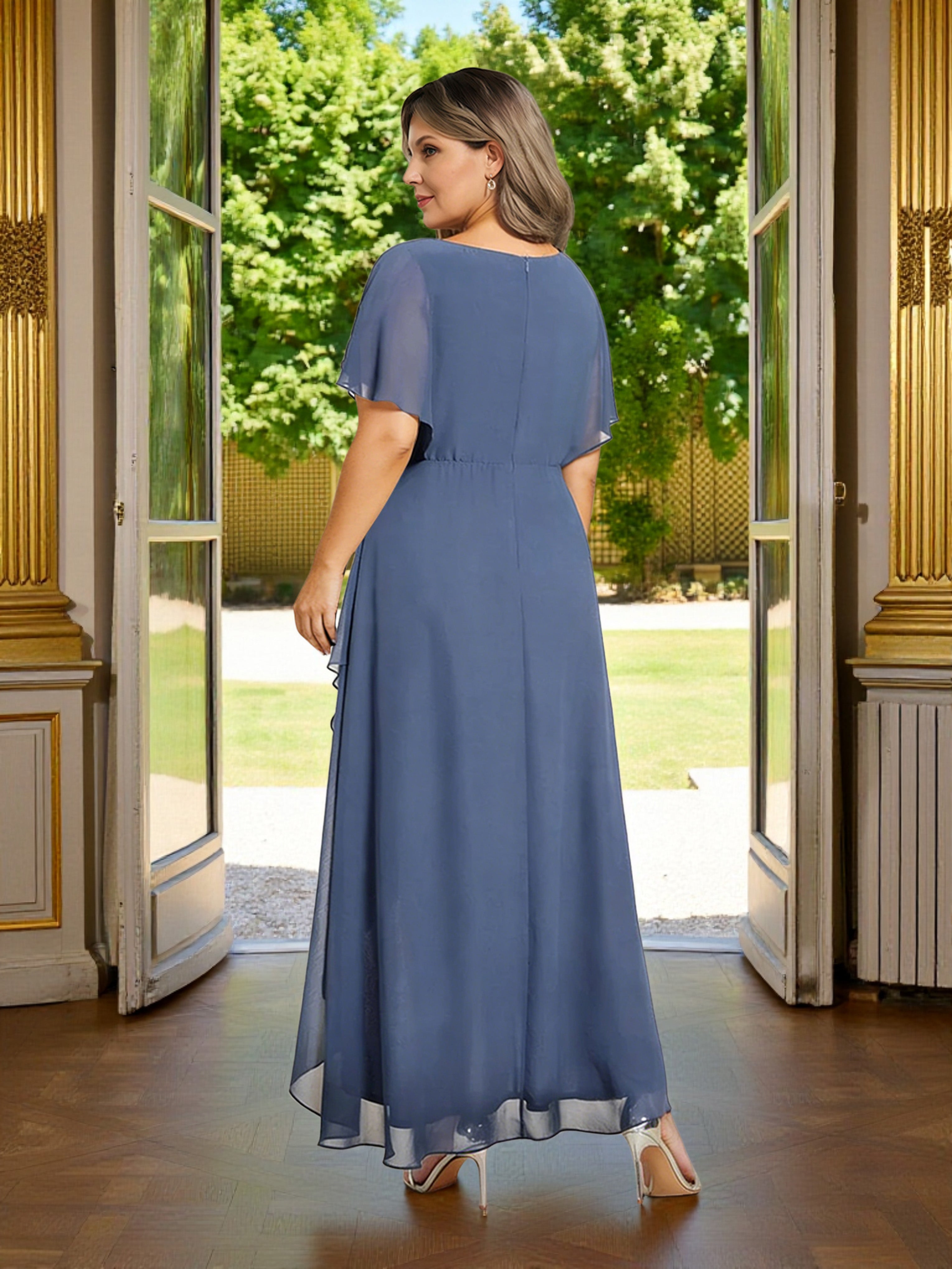 Cicinia Slate Blue Mother Of The Bride Dress Plus Size Short Sleeves L