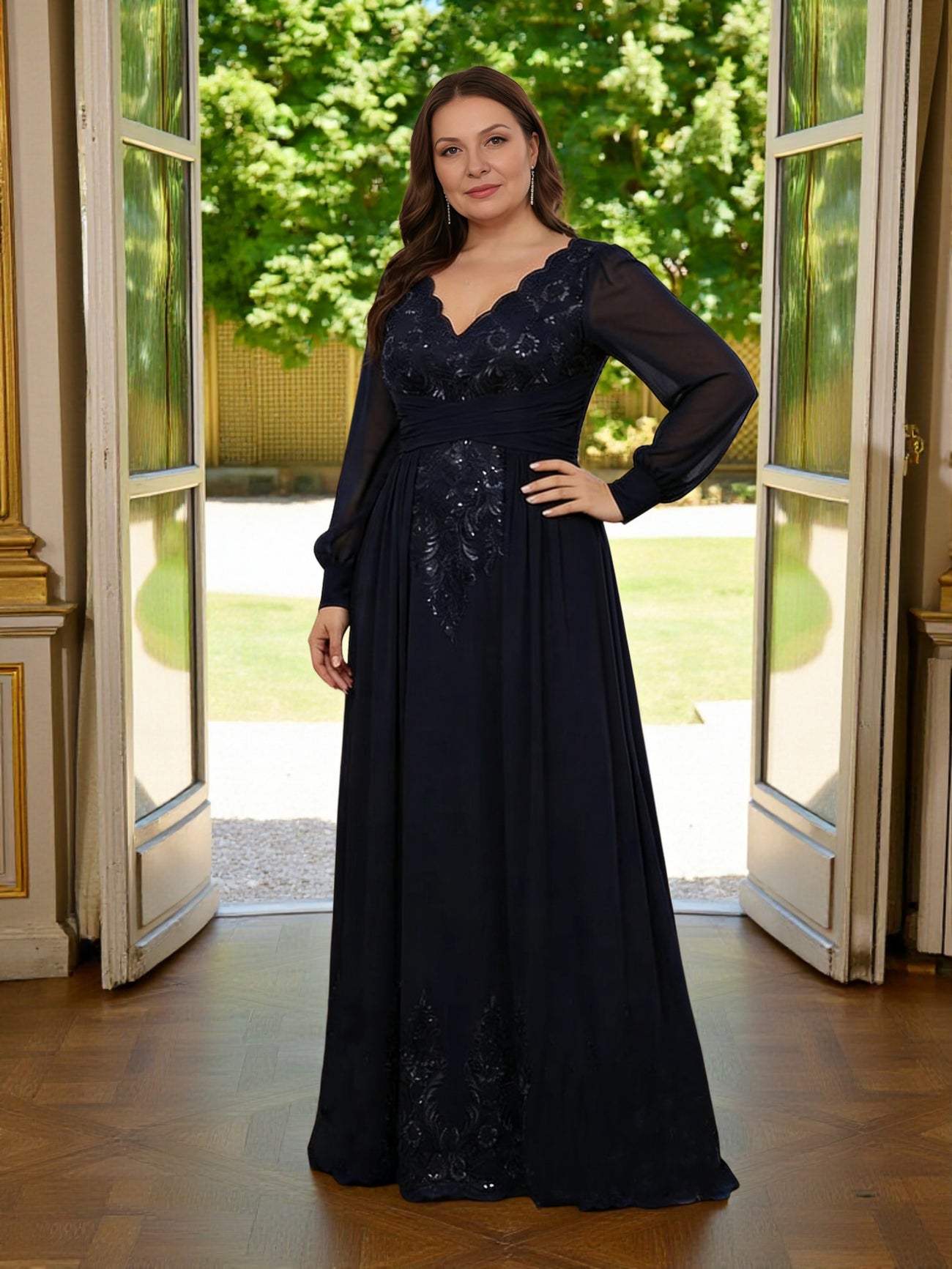 Cicinia V-neck Dark Green Mother Of The Bride Dress Plus Size Long A-line Tea Length Half Sleeves main image 0