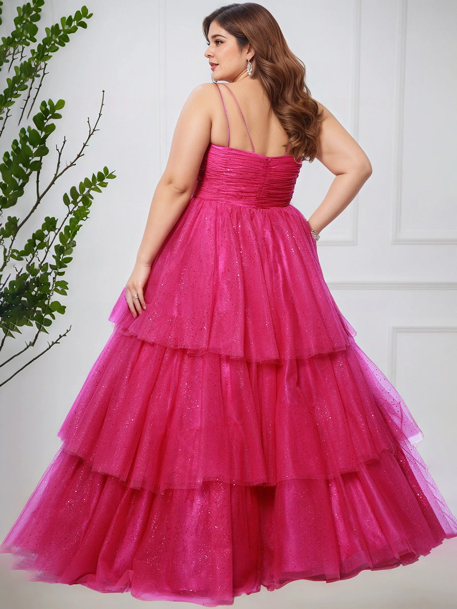 Grape Shiny Tulle Spaghetti Straps Plus Sizes Long Prom Dresses