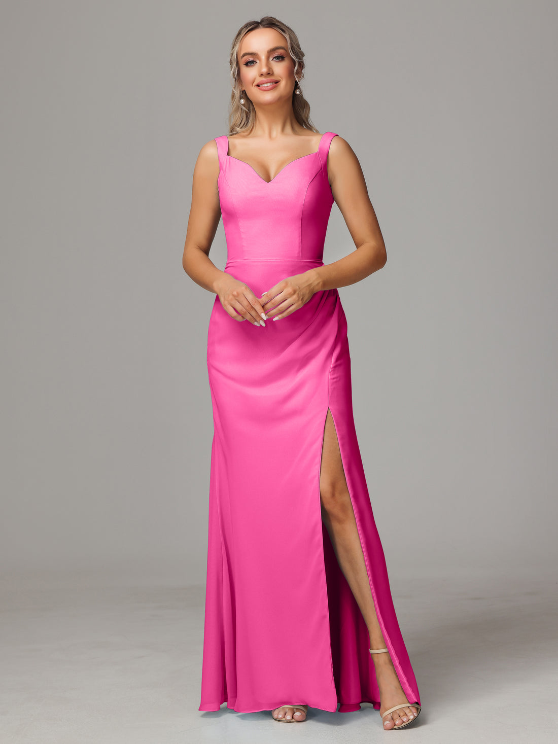 Cap Sleeves V-neck Chiffon Dress with Slit Azalea main image 1