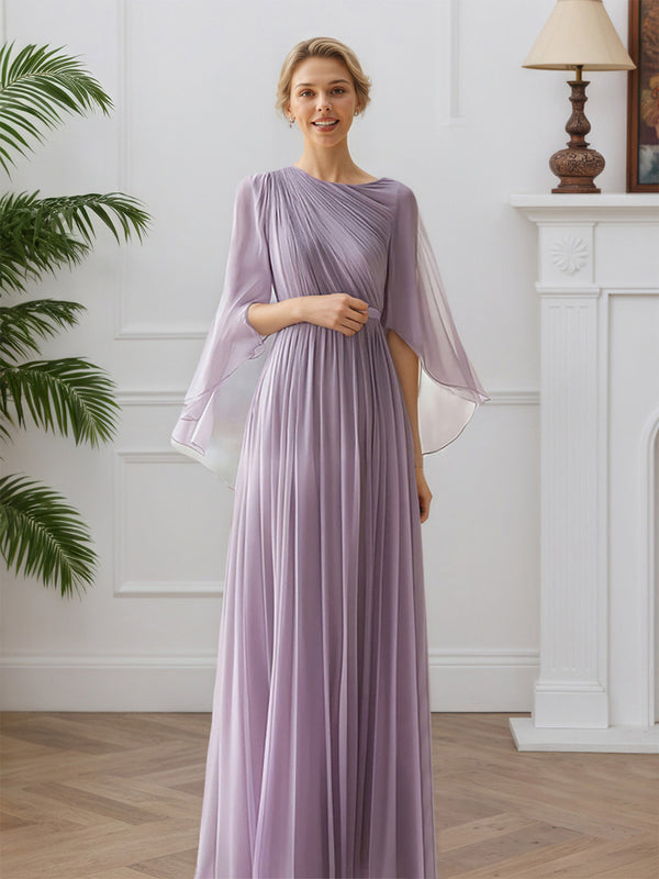 Cicinia Lilac Mother Of The Bride Dress With Sleeves Long Chiffon Lace A-line Classy