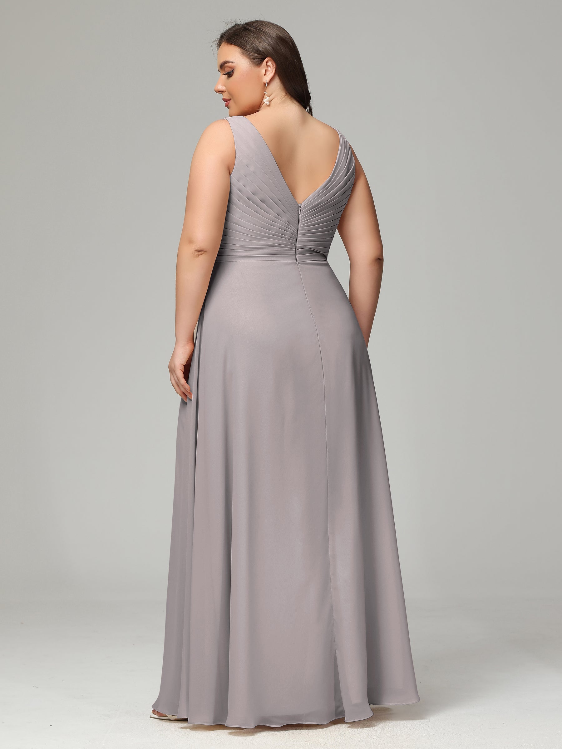 V-neck Spaghetti Straps Elegant Bridesmaid Dress Moss Plus Size