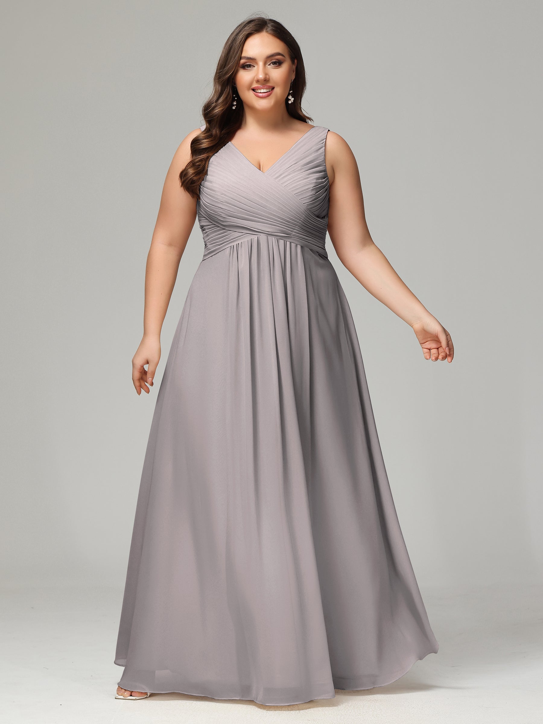 V-neck Spaghetti Straps Elegant Bridesmaid Dress Lavender Plus Size
