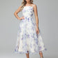 Spaghetti Straps Floral Print Tea Length Prom Dresses