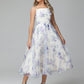 Spaghetti Straps Floral Print Tea Length Prom Dresses