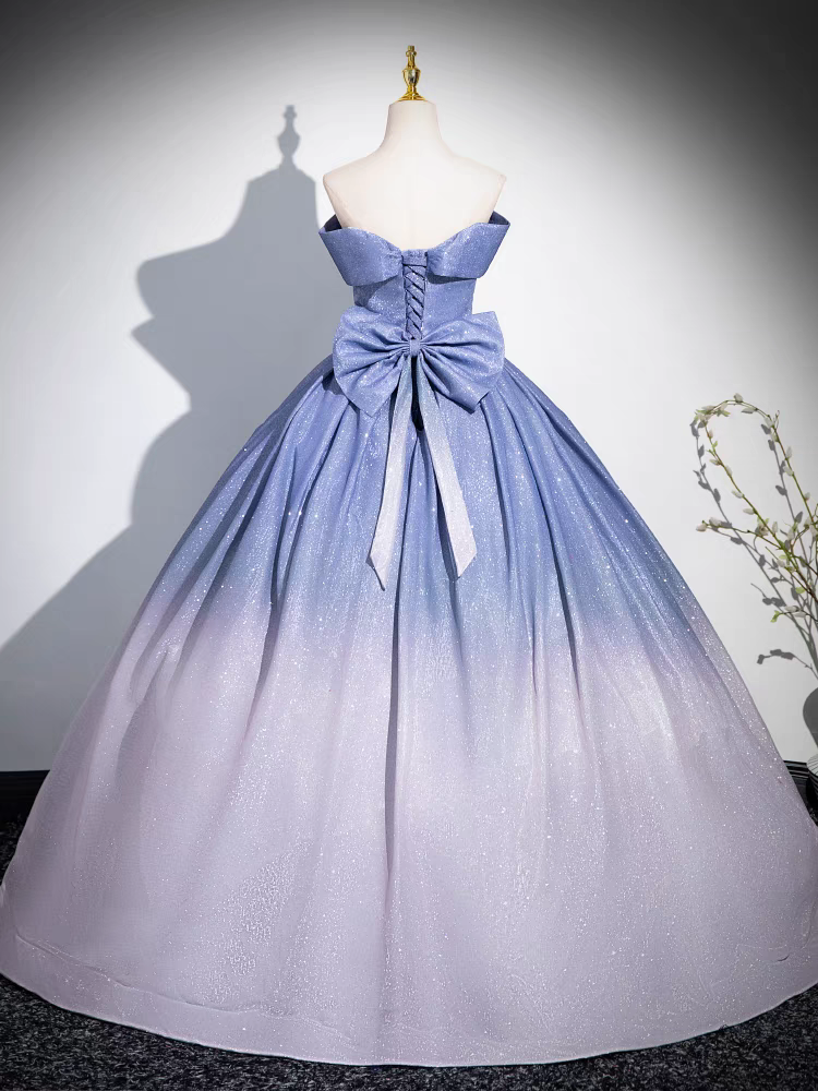 Glitter Purple Gradient Ruched Ball Gown with Bow Long Prom Dress