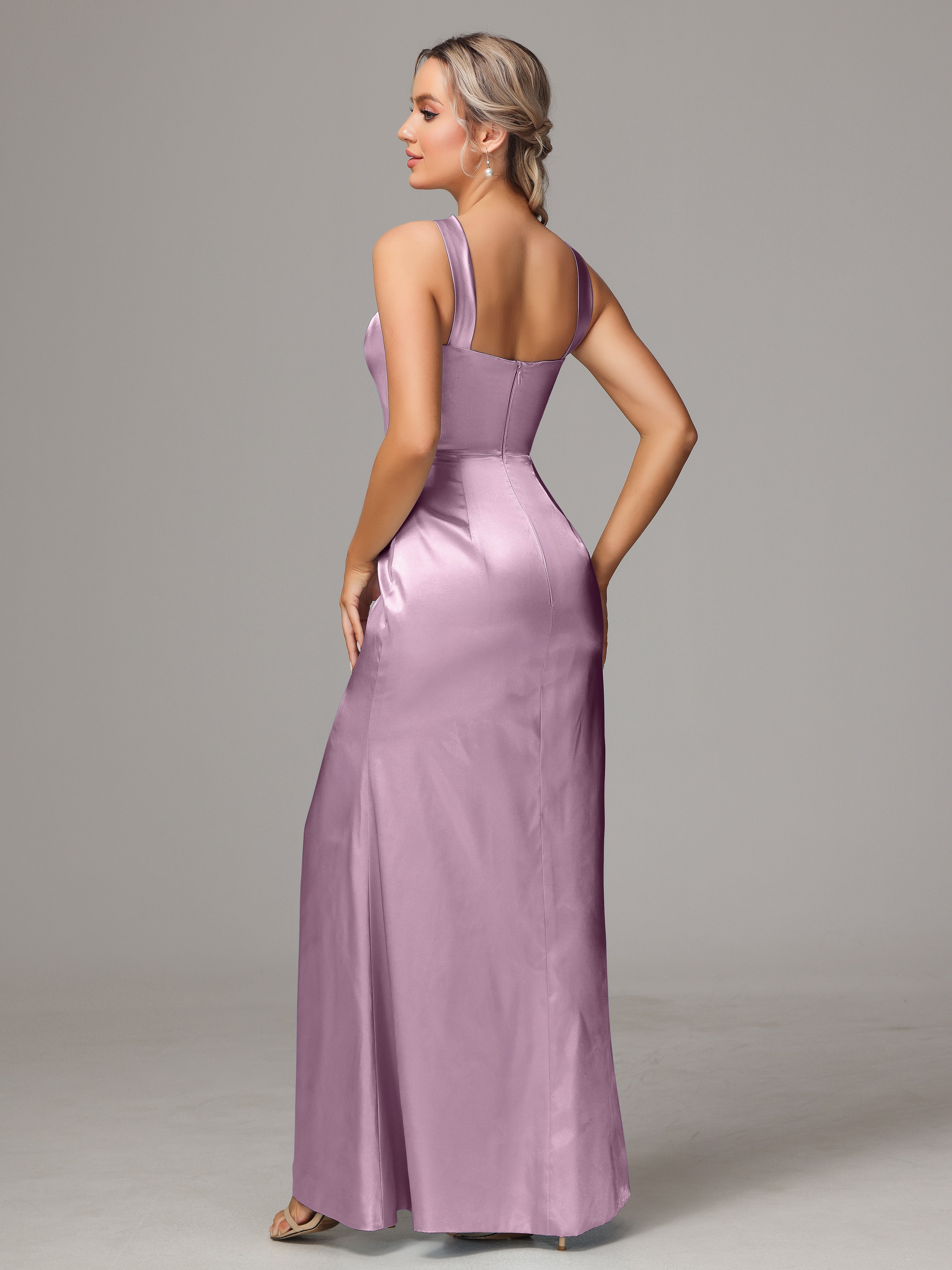 Halter Sleeveless Soft Satin Wedding Guest Dress