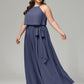 Halter Chiffon Bridesmaid Dress Plus Size