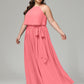 Halter Chiffon Bridesmaid Dress Plus Size