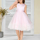 Sleeveless Lace Appliques Tulle Flower Girl Dress with Bow-Knot