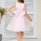 Sleeveless Lace Appliques Tulle Flower Girl Dress with Bow-Knot