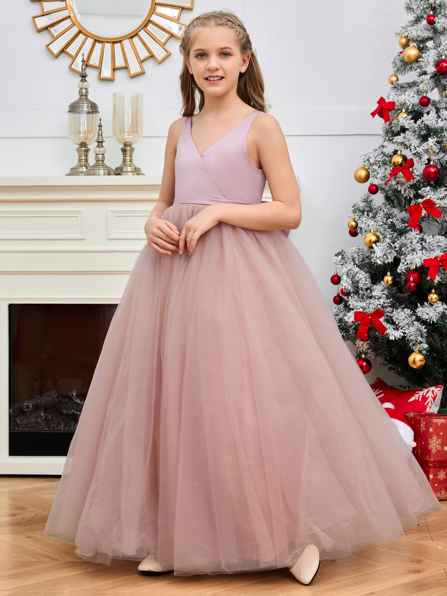 Cute Sleeveless Tulle Flower Girl Dress with Bow-Knot