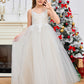 Spaghetti Straps Appliques Tulle Flower Girl Dress with Bow-Knot