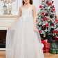 Spaghetti Straps Appliques Tulle Flower Girl Dress with Bow-Knot