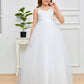 Chic Lace Appliques Sleeveless Tulle Flower Girl Dress with Bow-Knot