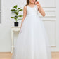 Chic Lace Appliques Sleeveless Tulle Flower Girl Dress with Bow-Knot