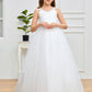 Chic Lace Appliques Sleeveless Tulle Flower Girl Dress with Bow-Knot