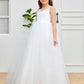 Chic Lace Appliques Sleeveless Tulle Flower Girl Dress with Bow-Knot